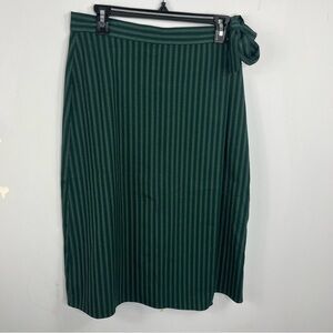 Ann Taylor Size 6 Green Pinstripe Wrap Knee Length Skirt WW4
